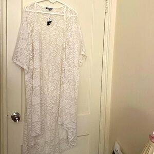 NWT express white lace long cardigan size: m/l